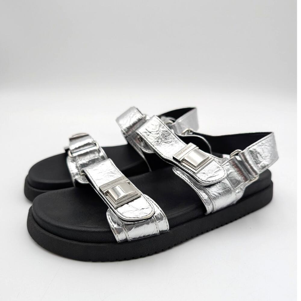 Steve Madden Marnie Slingback Sandal Hook & Loop Women's Silver Size US7.5M EU38
